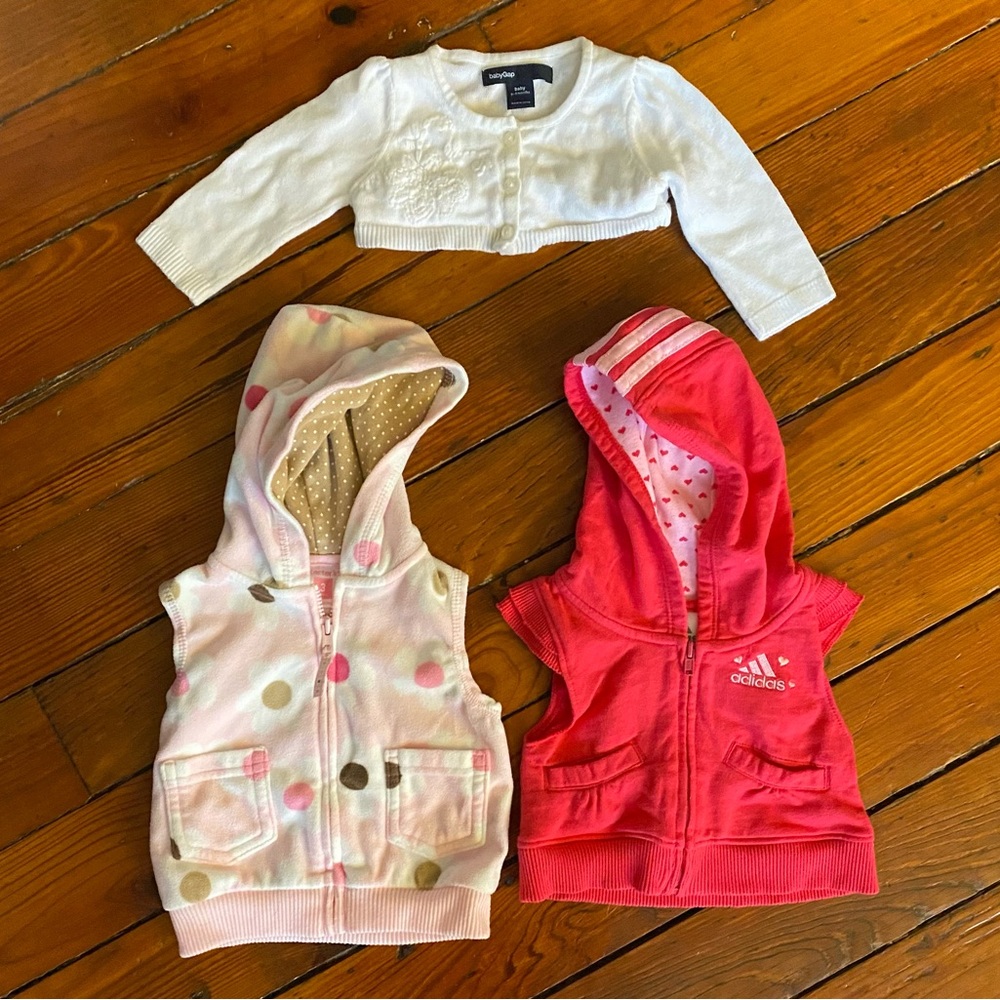 Fall Bundle Size 0-3 Months Adidas Vest, Fleece Vest, Gap White Sweater